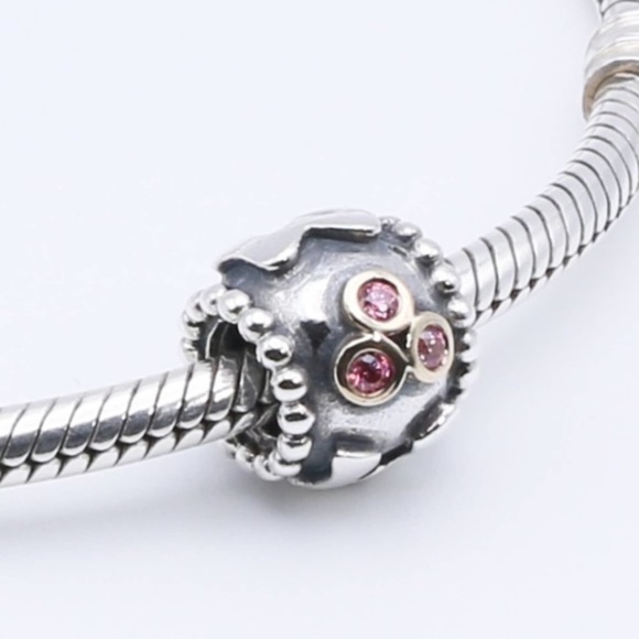 PANDORA Silver Mom Charm with 14K and pink CZ - Picture 1 of 8
